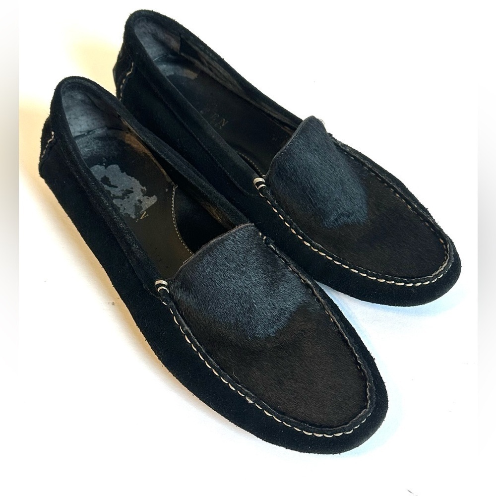 Vintage Ralph Lauren  Black Suede/Calf Hair Driving Moccasin Loafers Sz 10B